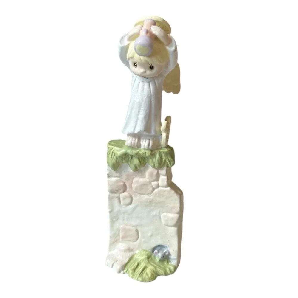 Vintage Enesco Precious Moments Heavenly Light Angel Nativity Set Pewter 4